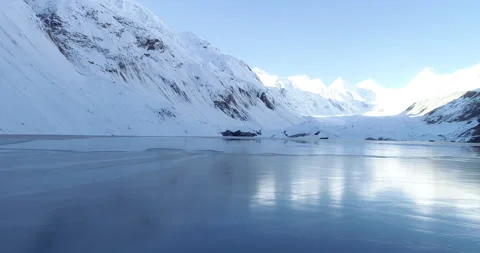 Drone flying over glacier lagoon in Tibet,China.Aerial view drone footage Stock Footage 143581007