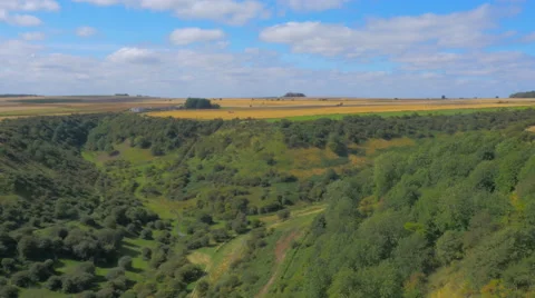 Drone flying over a green valley on the Yorkshire Moors, UK Stock Footage 59864848