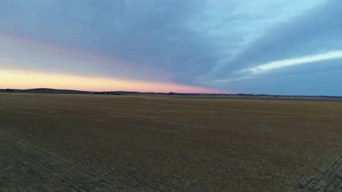 Drone Flying Over Harvested Fields As Sun Sets Stock Footage 229172091