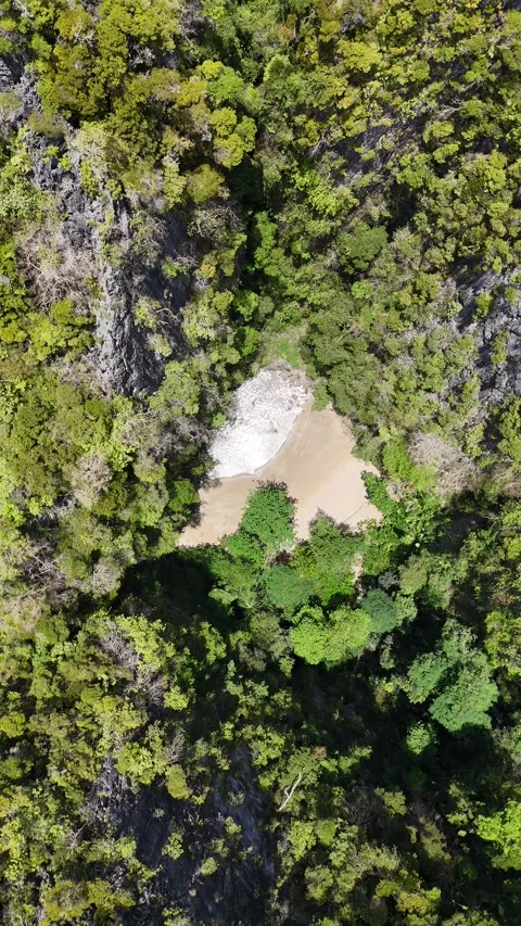 Drone Flying Over Hidden Lagoon Beach in Ko Mook, Ko Muk, Thailand Stock Footage 335954358
