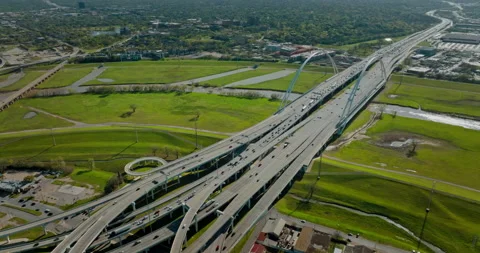 Drone flying over highway intersection, Dallas, Texas, US Stock Footage 181139155