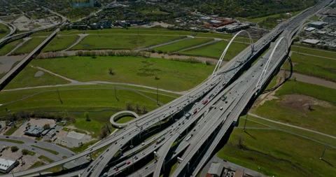 Drone flying over highway intersection, Dallas, Texas, US Stock Footage 181194045