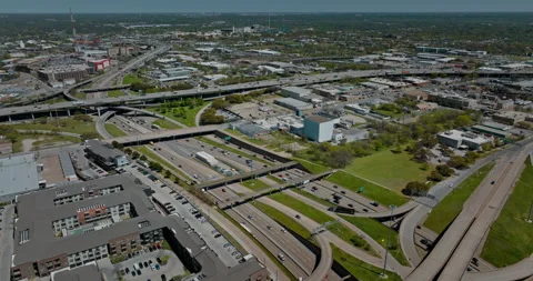 Drone flying over highway intersection, Dallas, Texas, US Stock Footage 181209771