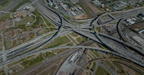 Drone flying over highway intersection, Dallas, Texas, US Stock Footage 181215492