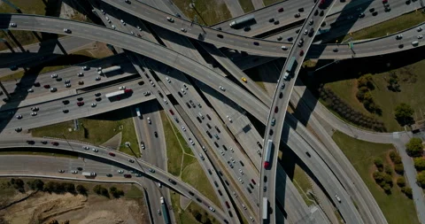 Drone flying over highway intersection, Dallas, Texas, US Stock Footage 181221964