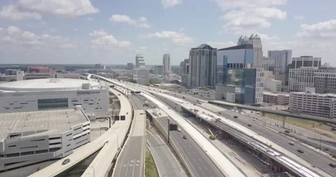 Drone Flying over Highway Toward Downtown Orlando Stock Footage 155947349