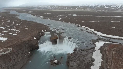 Drone flying over huge waterfall in Iceland Stock Footage 114164554