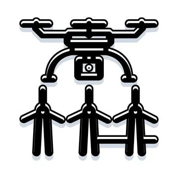 Drone flying over human figures icon vector 库存插图