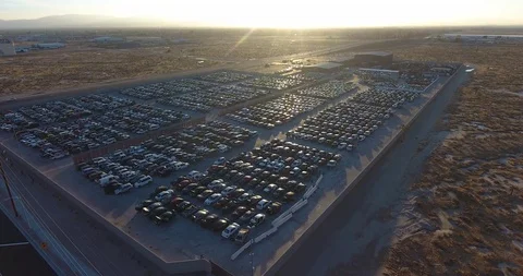 Drone flying over junk yard cars Video stock 95771736