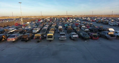 Drone flying over junk yard cars Video stock 95771949