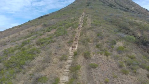 Drone Flying Over Koko Head Crater Trail In Honolulu, Hawaii Stock Footage 154172797