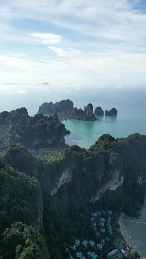 Drone Flying Over Krabi, Ao Nang Limestone Karsts in Thailand Stock Footage 334777978
