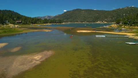 Drone flying over Lake-Big Bear Lake, California. August 2021 Stock Footage 159781145