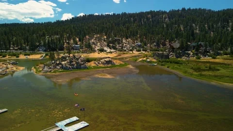 Drone flying over Lake-Big Bear Lake, California. August 2021 Stock Footage 160082900