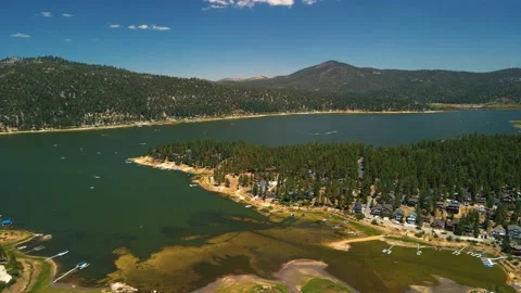 Drone flying over Lake-Big Bear Lake, California. August 2021 Stock Footage 160082901