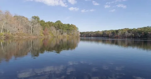 Drone flying over a lake in the fall Stock Footage 141204215