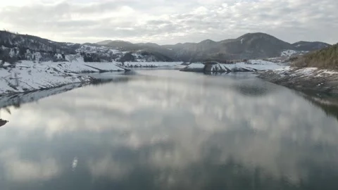 Drone flying over the lake in the winter. Stock Footage 217488404