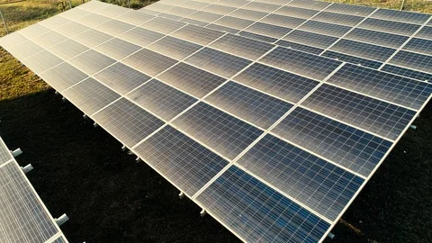 DRONE: flying over large array of solar panels in West Africa Stock Footage 90897320