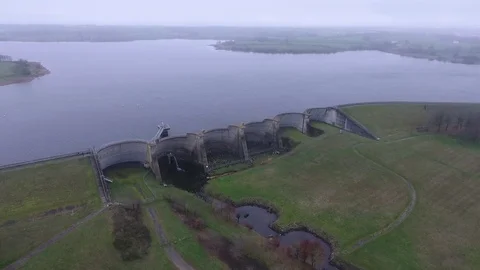 Drone flying over a large dam in France 스톡 동영상 124866649