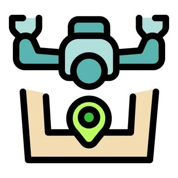Drone flying over location pin point, modern delivery and surveillance tech.. Stock Illustration