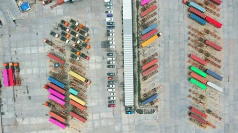 Drone is flying over a logistics park Stock Footage 210787348