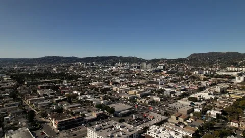 Drone Flying over Los Angles, CA towards Hollywood on a Sunny Day Video stock 233224155