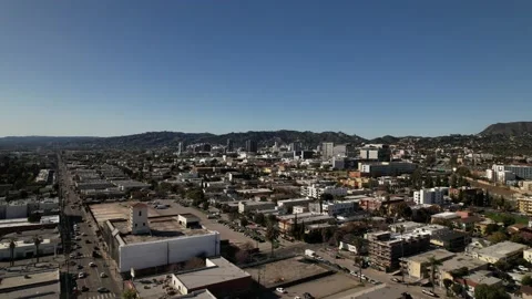 Drone Flying over Los Angles, CA towards Hollywood on a Sunny Day Stock Footage 233224395