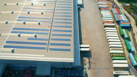 Drone flying over a many cargo containers and Semi-trailer trucks Stock Footage 225393757