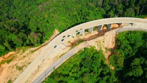 Drone flying over mountain bridge road  Stock Footage 222502220