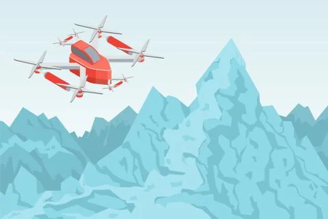 Drone Flying Over Mountain Range Helicopter Vector Illustrazione stock