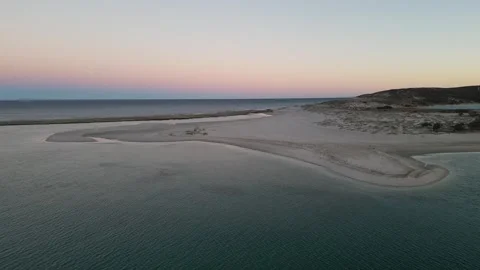 Drone flying over Murchison River toward the Indian Ocean Video stock 277027382