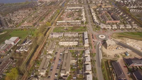 Drone flying over new build district in Huizen Noord-Holland Stock Footage 75351432