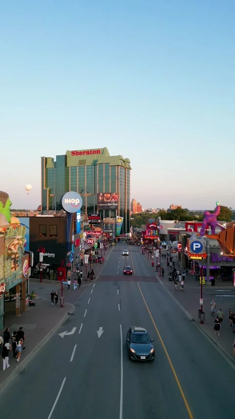 Drone Flying Over Niagara Falls with Sheraton Fallsview Hotel in Frame, Ontario, Stock-Footage 330450790