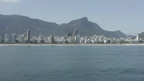 Drone flying over the ocean towards Ipanema beach in Rio de Janeiro Stock Footage 131276073