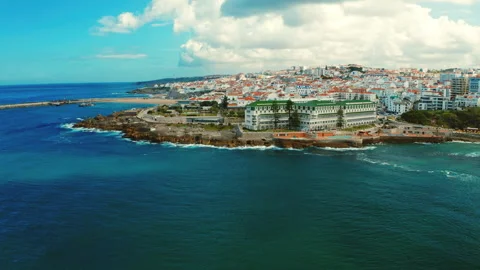 Drone is flying over ocean towards  Beautiful resort touristic town. Aerial.. Stock Footage 328735783
