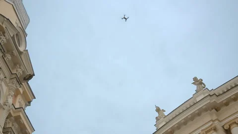 Drone flying over old architectural building Stock Footage 87755328