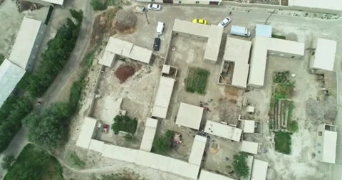 Drone flying over old asian houses on sunny day Stock Footage 264102931