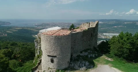 Drone flying over old Socerb castle in Slovenia Stock Footage 147933192