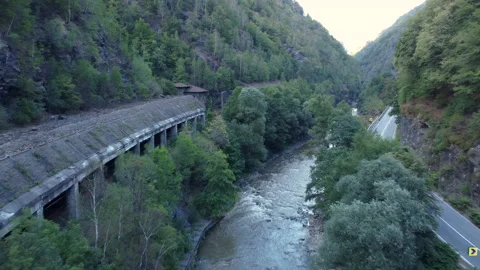 A drone flying over old train rails Video stock 229805034
