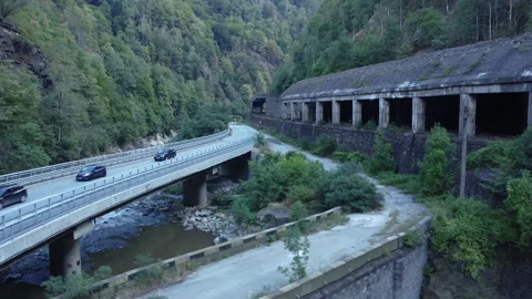 A drone flying over old train rails Video stock 229805292
