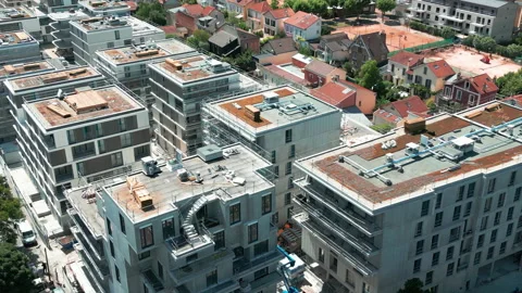 Drone flying over Paris suburb modern condominiums. Aerial view Stock Footage 219621496