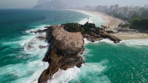Drone Flying Over Pedra do Arpoador, Ipanema Beach, Rio de Janeiro Stock Footage 292991722