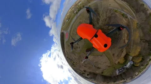 Drone flying over planet earth in super wide fisheye perspective Stock Footage 151431996