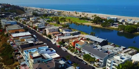 Drone flying over Playa del rey Stock Footage