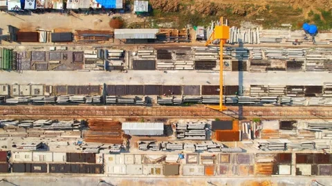 Drone flying over a precast and concrete components factory Stock Footage 225395624