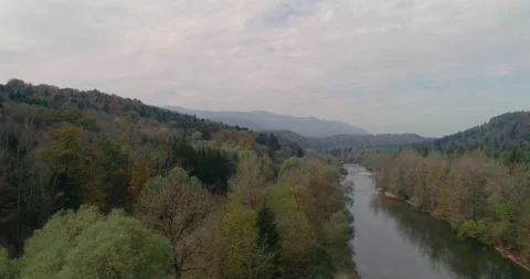 Drone flying over pristine Sava river in Slovenia Stock Footage 147096851