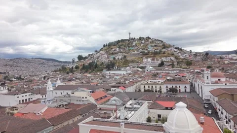 Drone Flying Over Quito Historic Center Toward Panecillo Virgin Stock Footage 343456592