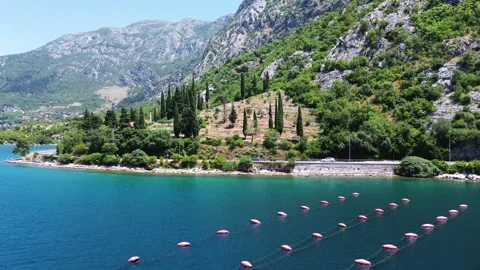 Drone Flying Over Risan Bay to Mountains Near Perast, Montenegro – 4K Aerial Stock Footage 313900570