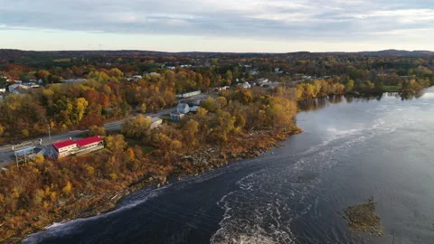 Drone Flying Over River With Churning Current In Autumn Stock Footage 229160598