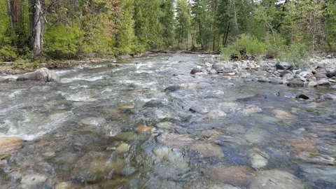 Drone Flying Over River Downstream Stock Footage 145742437